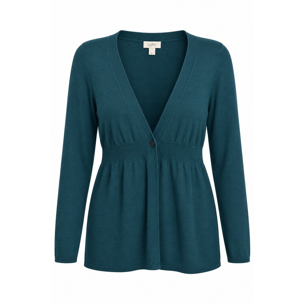 Ann Taylor LOFT Cardigan XXL Teal Green Rabbit Hair Blend Empire Waist Sweater